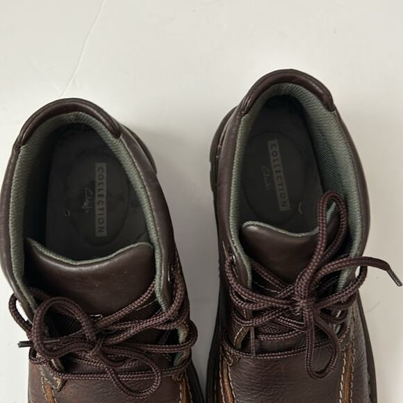 CLARKS VANEK RISE BROWN OILY LEATHER ANKLE CUSHION PLUS LACE UP BOOTS 9.5